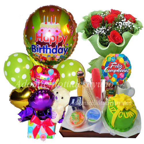 Globos, Desayuno y Flores 1
